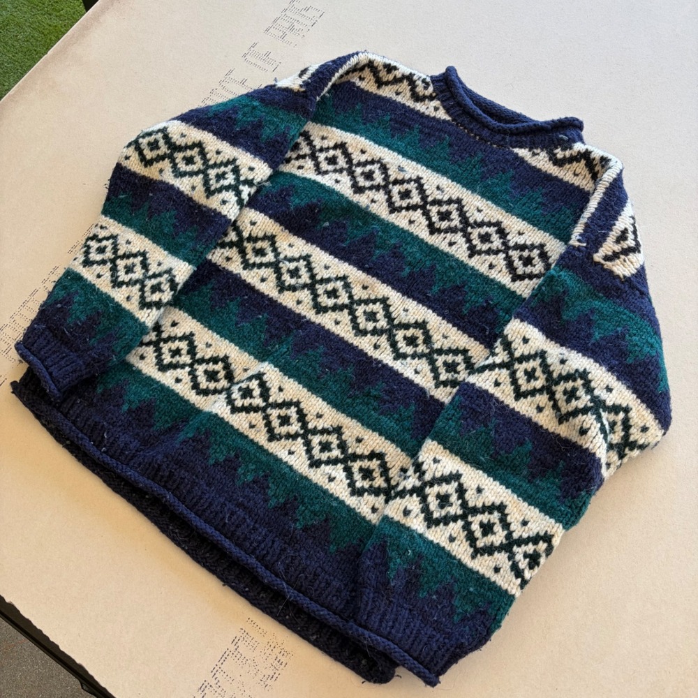 Vintage Rey Wear Handmade Wool Sweater Geometric 90s Ecuador Knit